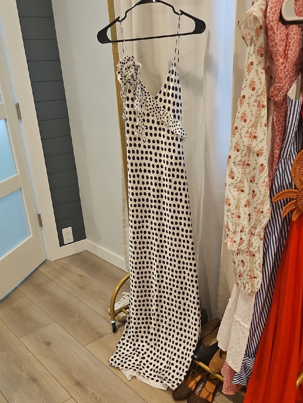 Polka Dot Slip Maxi Dress - White & Black